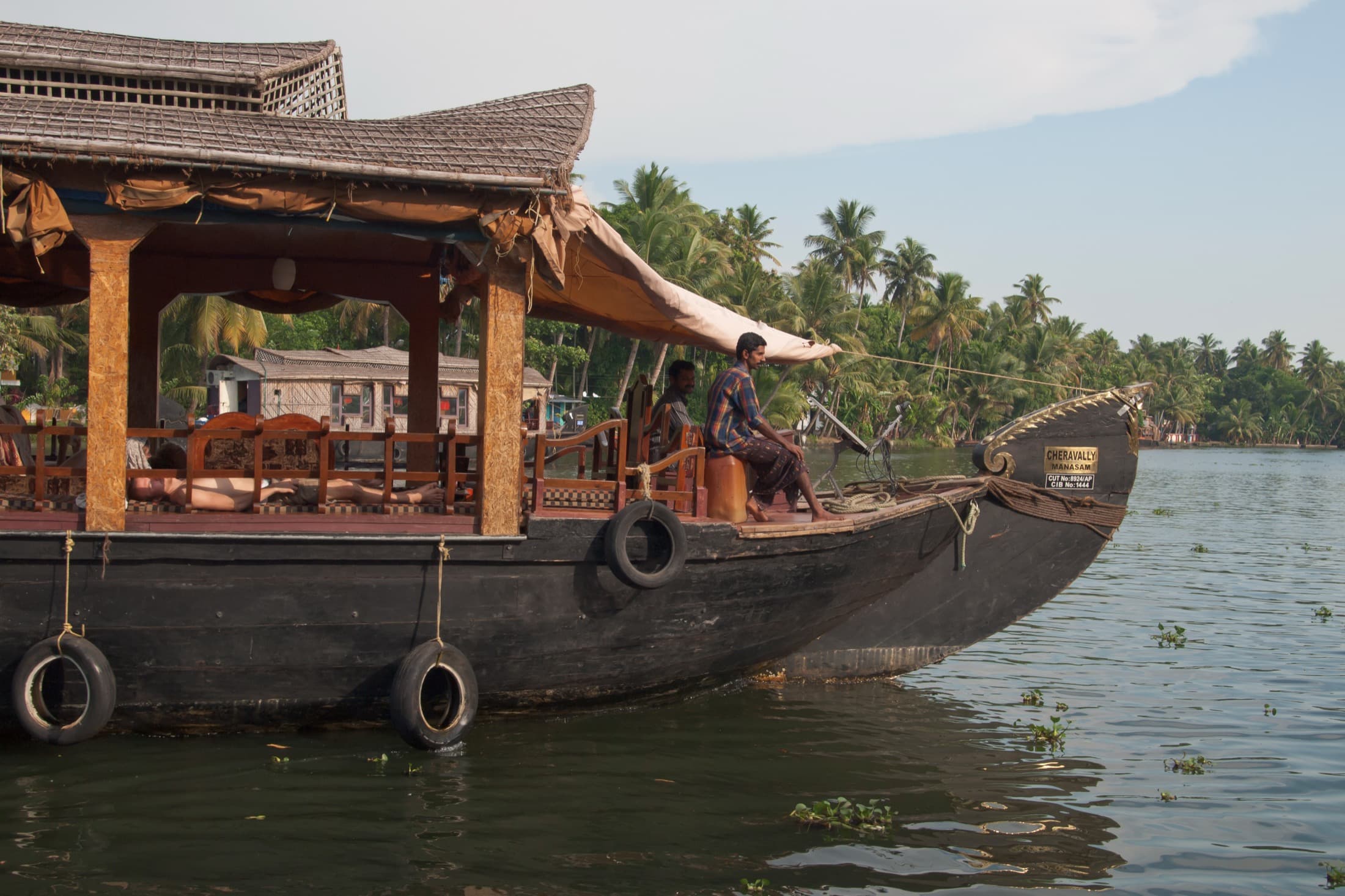 A Kerala houseboat on quiet Kumarakom water